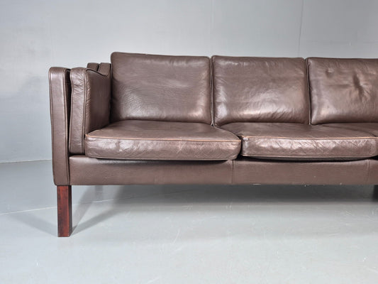 Vintage 2 Seater Settee 1970s Danish Brown Leather Mogensen Style EB11641 M3SS1