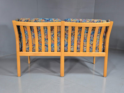 Vintage Danish 2 Seat Sofa Blue Floral Beech Frame 1980s Retro EB7453 M2SS - UKDK FURNITURE