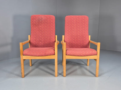 2 Vintage Danish High Back Armchairs Pink and Grey Oak Frame MCM EB9370 MNOR - UKDK FURNITURE