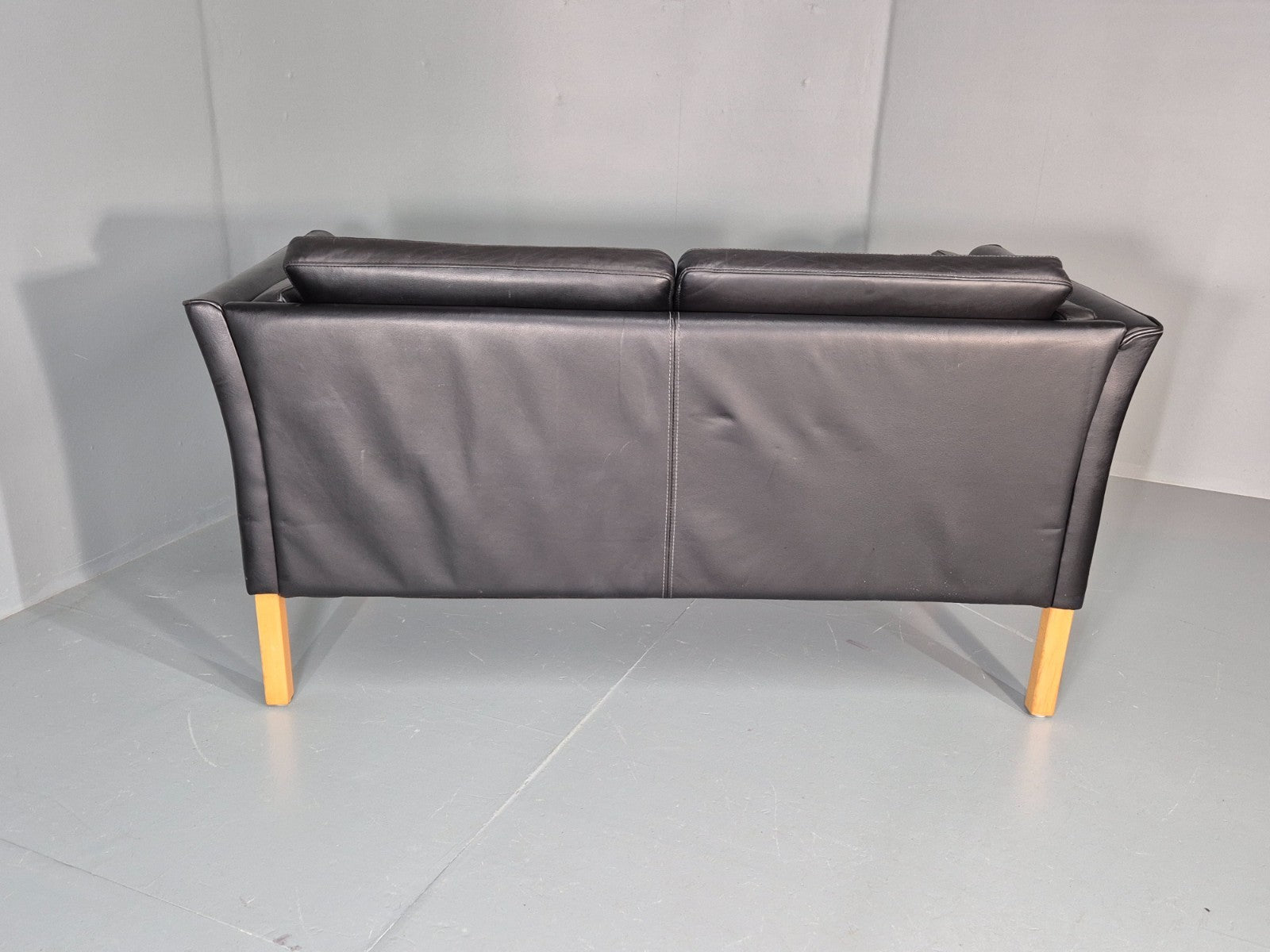 Vintage 2 Seater Settee Danish Retro Black leather and Vinyl EB11640  M2SS15