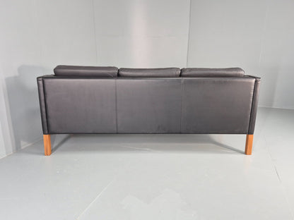 Vintage 3 Seat Sofa Danish Black Leather Vinyl Mid Century 1980s  EB10480 M3SS19