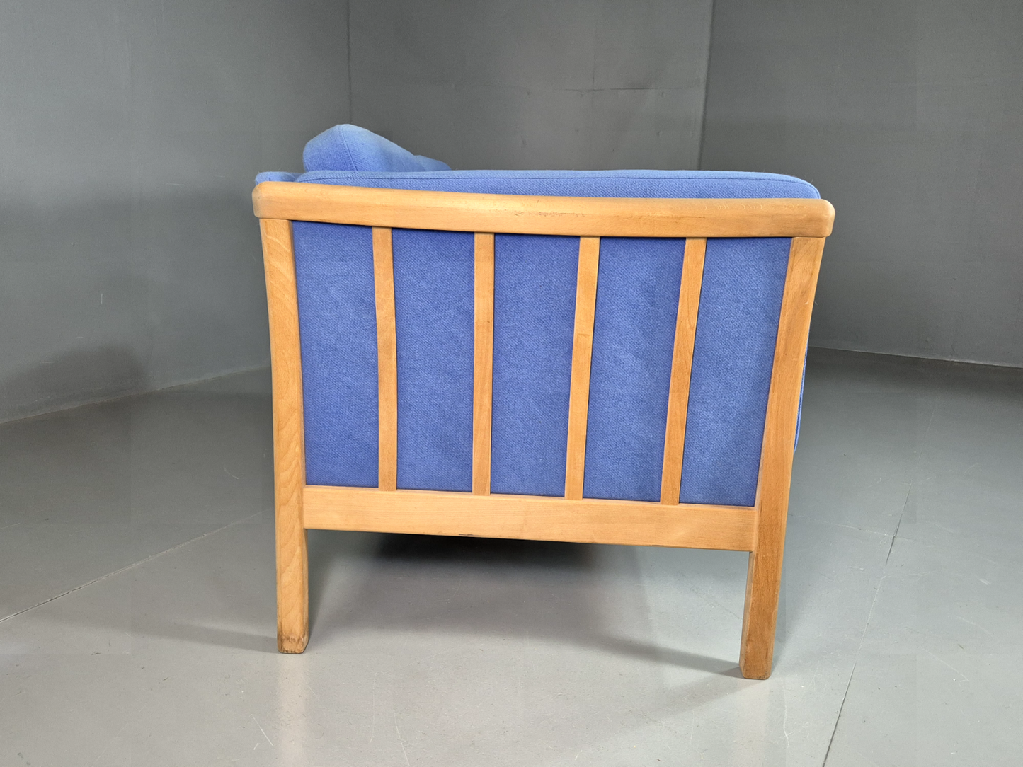 Vintage Danish 2 Seat Sofa Blue Wool Beech Frame 1980s Retro MCM EB7333 M2SS - UKDK FURNITURE