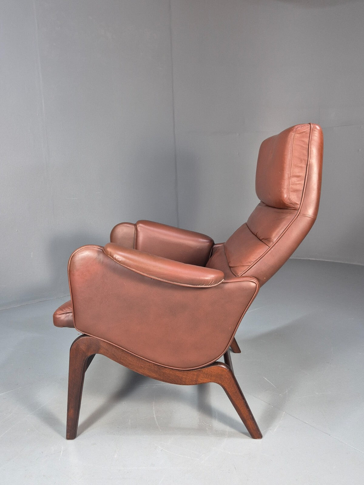 Vintage Danish Brown Leather Lounge Chair 1970s Retro MCM EB9266 MNOR - UKDK FURNITURE