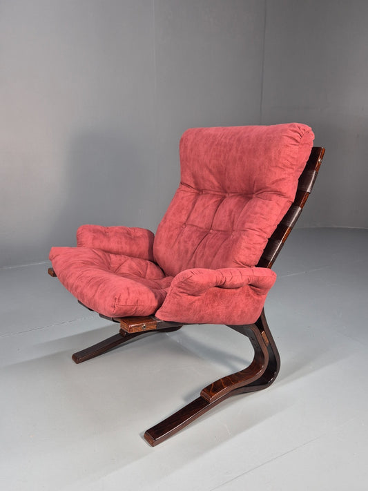 Vintage Red Lounge Chair Skyline Style Bentwood Frame Danish EB10311 MBEN0