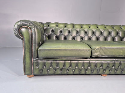 3 Seater Chesterfield Sofa Green Leather Studded Vintage EB11027 VCHE2
