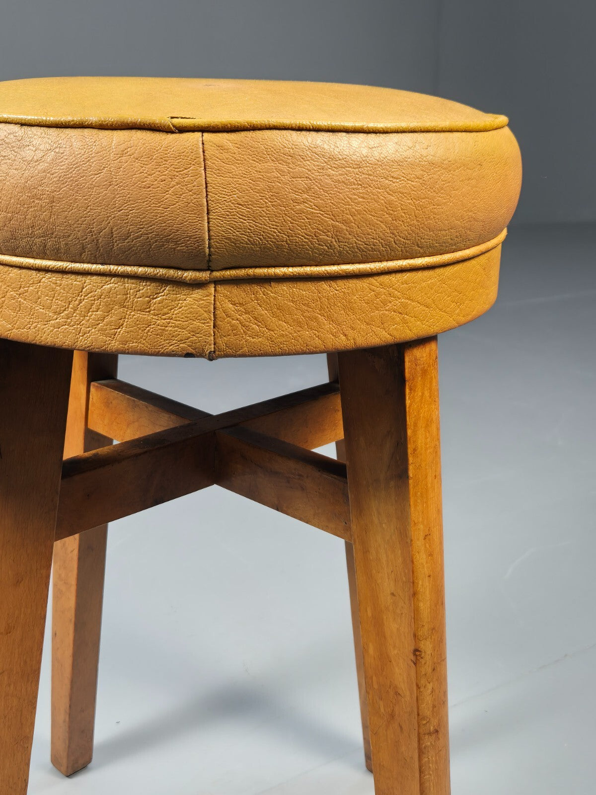 Vintage Mustard Vinyl Stool 1950s Mid Century EB9493 MFOO - UKDK FURNITURE