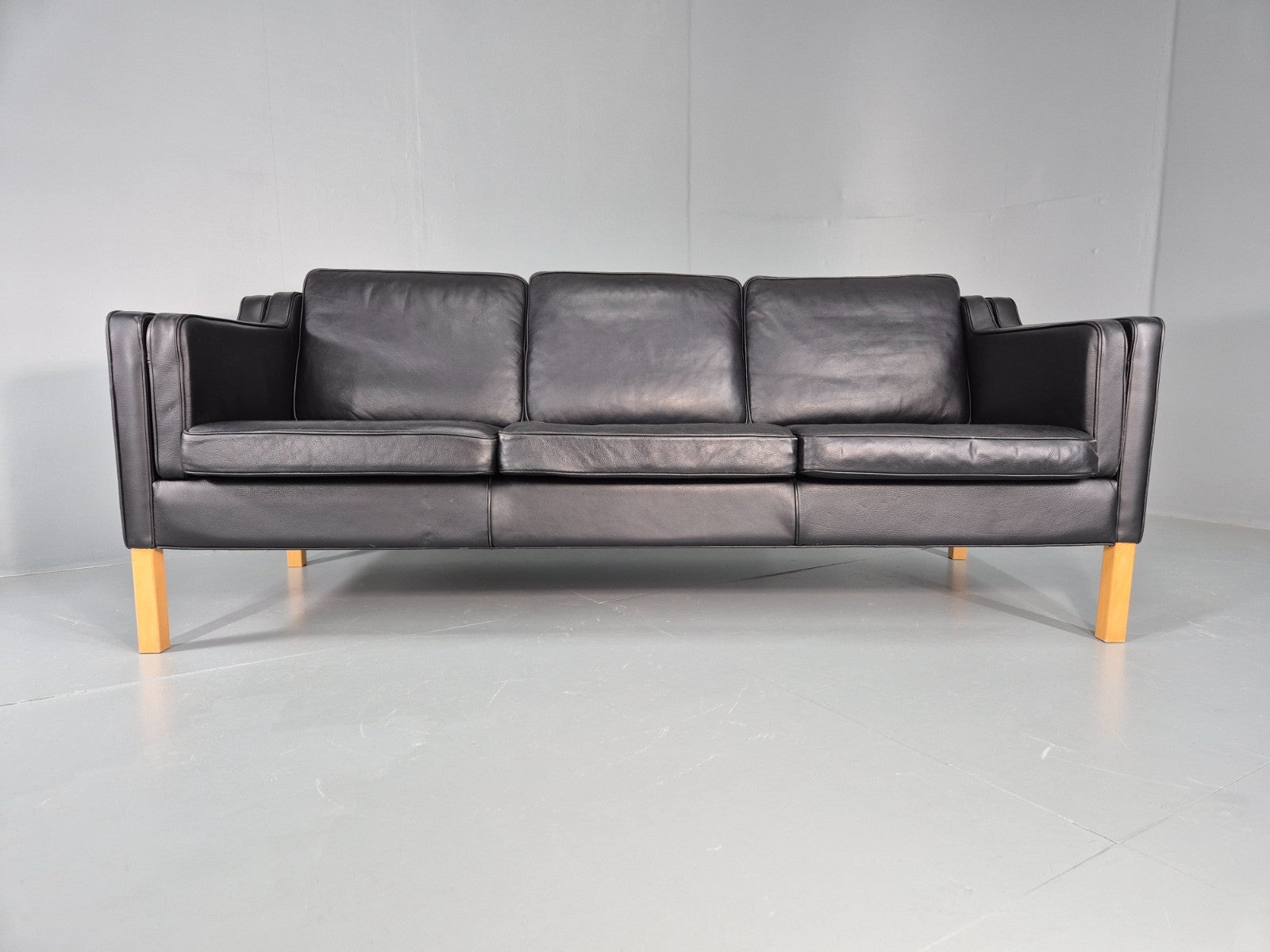 Vintage 3 Seat Sofa Danish Black Leather Mid Century Retro 1980s EB10476 M3SS8