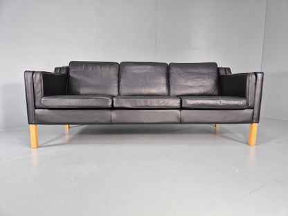 Vintage 3 Seat Sofa Danish Black Leather Mid Century Retro 1980s EB10476 M3SS8