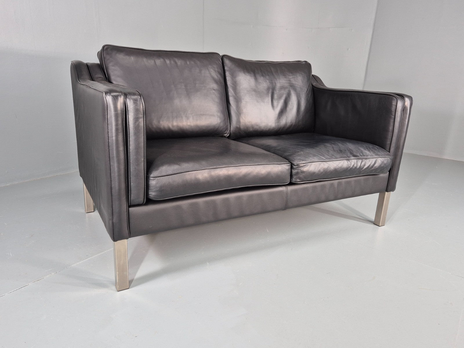 Vintage 2 Seat Leather Sofa Mid Century Danish Mogensen shape Black EB10465 M2SS0