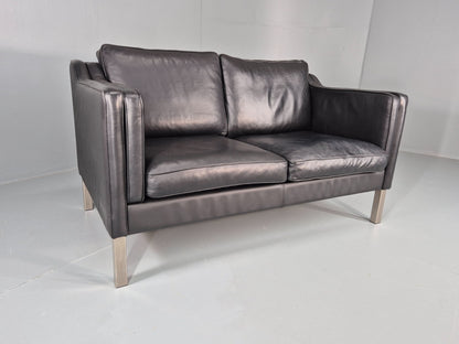 Vintage 2 Seat Leather Sofa Mid Century Danish Mogensen shape Black EB10465 M2SS0