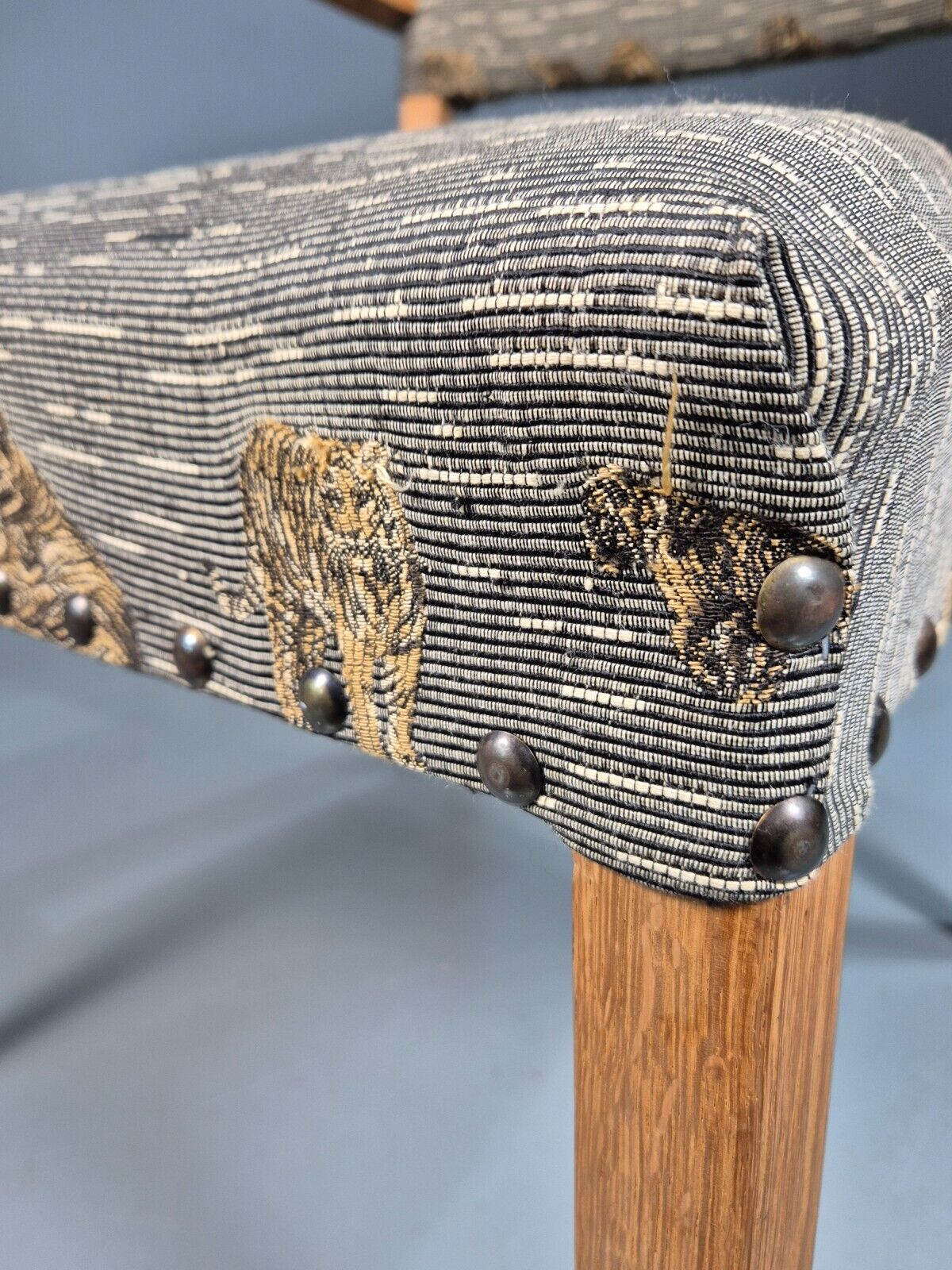 Vintage Danish Elbow Chair Tiger Motif Grey Beech Wood 1950s Retro EB8005 MDIN - UKDK FURNITURE