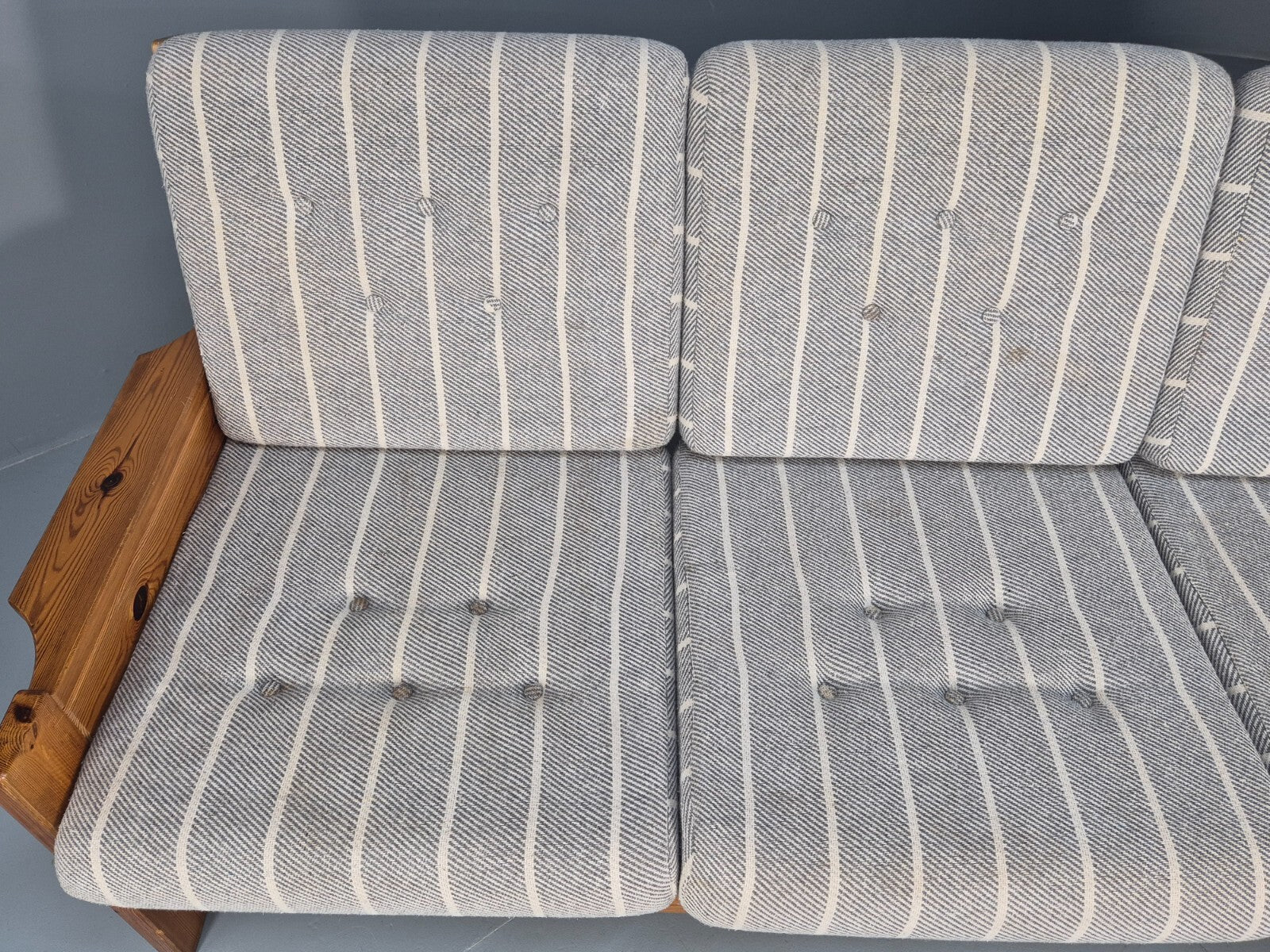 Vintage 3 Seater Pine Sofa Danish 1970s Retro Design Grey Striped EB9373 M3SS - UKDK FURNITURE