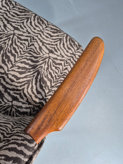 Vintage Teak Lounge Chair 1960s Danish Retro New Zebra Upholstery EB11259 MNOR6