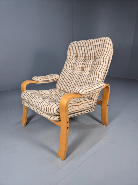 Vintage Danish Bentwood Lounge Chair Cream Wool Upholstery 1980s MCM EB9246 MBEN - UKDK FURNITURE