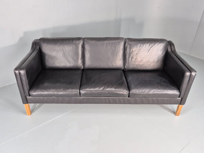 Vintage 3 Seat Sofa Danish Black Leather and Vinyl Mid Century EB10468 M3SS7