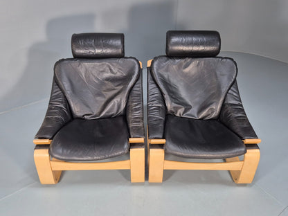 2 Kroken Leather Lounge Chairs, Ake Fribyter Design 1970s Retro MCM EB9295 MNOR - UKDK FURNITURE