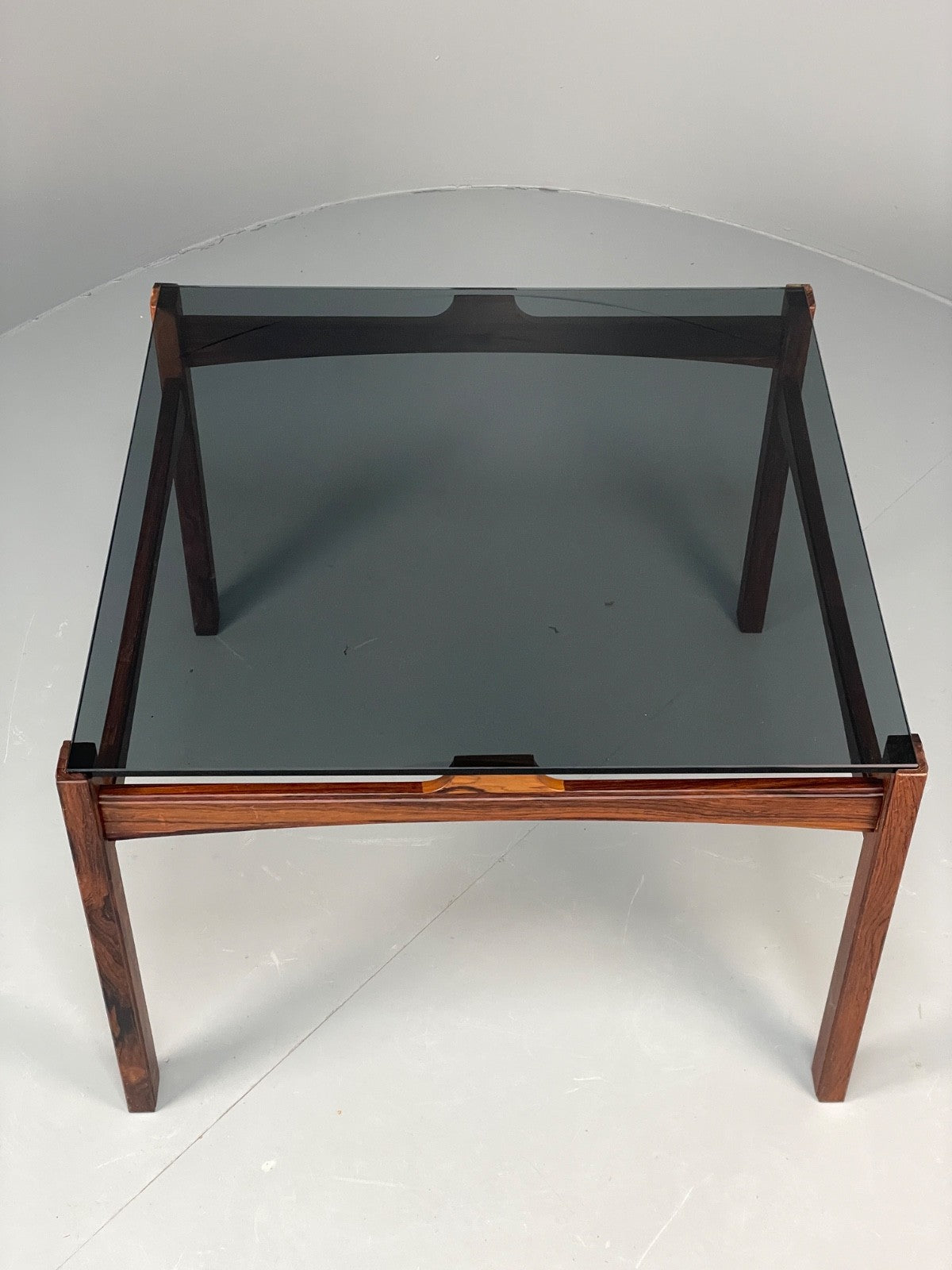 Vintage 1960s Coffee Table Smoked Glass Wood Swedish Mid Century EB11195 MWOO8