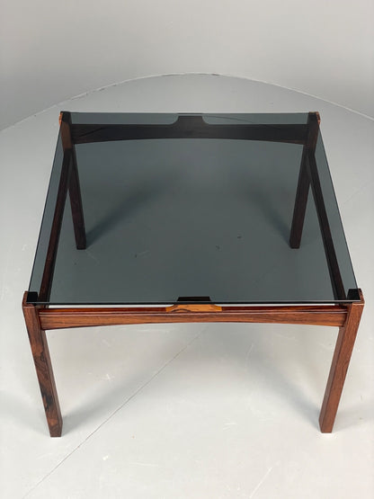 Vintage 1960s Coffee Table Smoked Glass Wood Swedish Mid Century EB11195 MWOO8