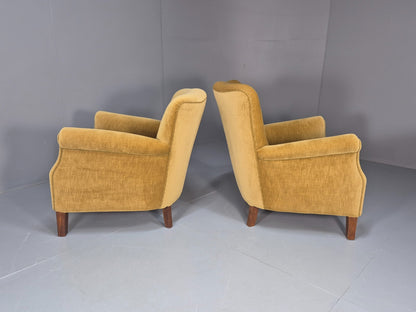 2 Art Deco Cottage Chairs Vintage Danish Gold Velour  1940s   EB10737 VCLO4