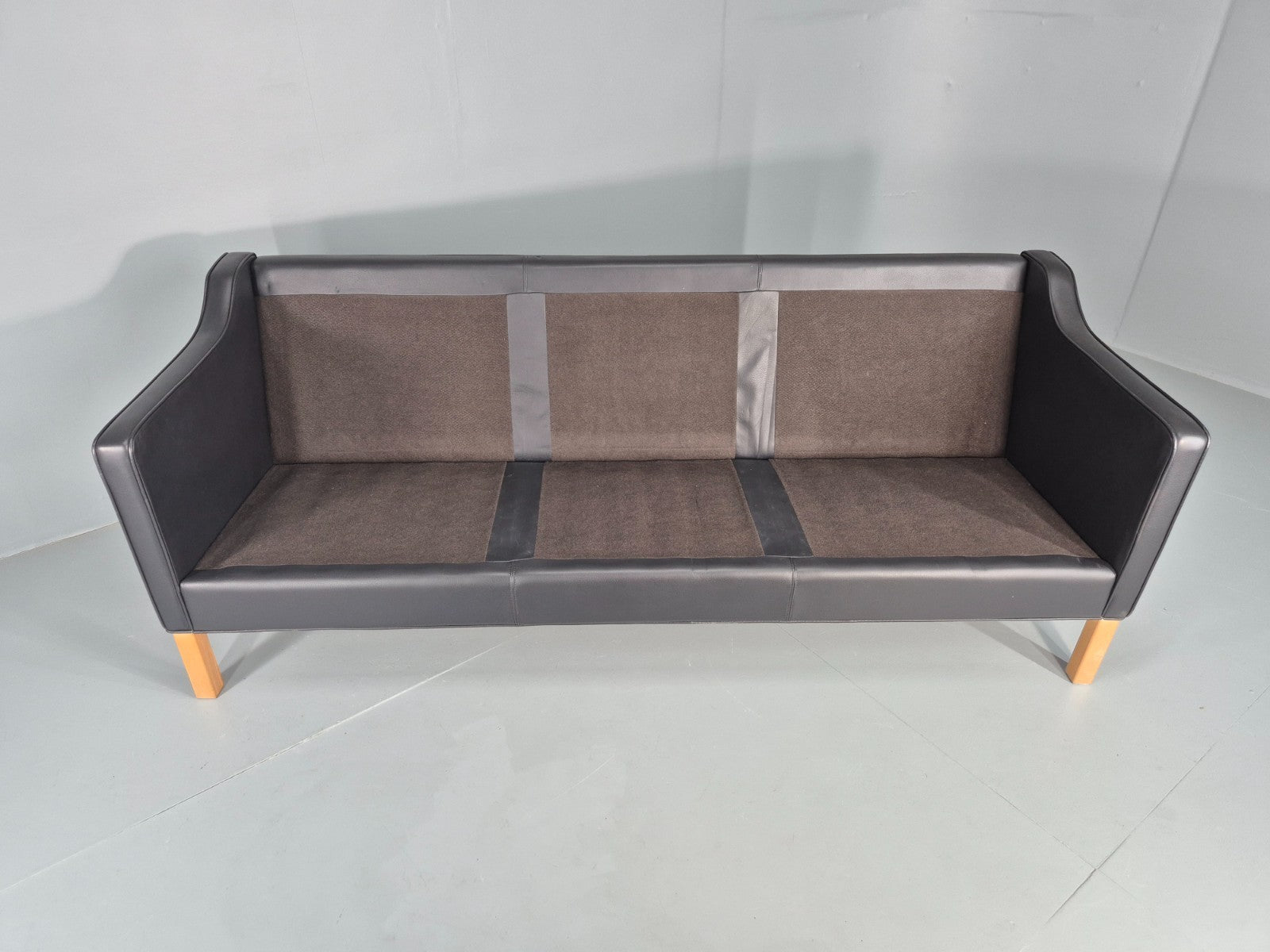 Vintage 3 Seater Sofa Danish Black Leather Mid Century Retro 1980s  EB10469 M3SS6