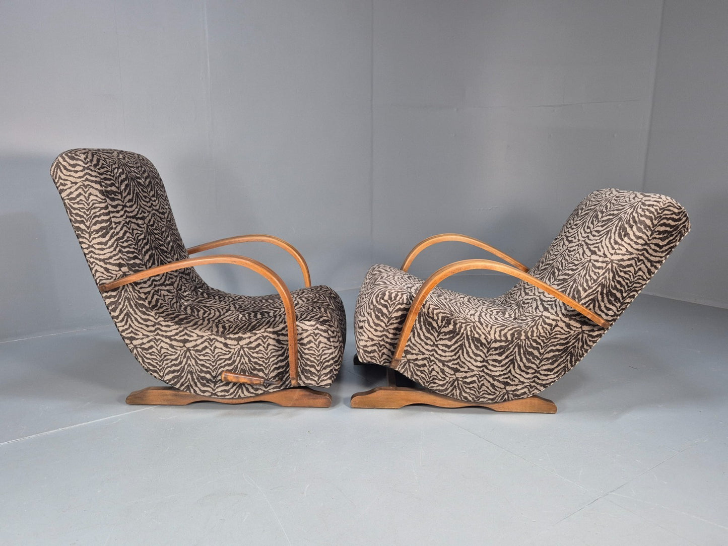 2 Art Deco Rocking Chairs New Zebra Pattern Upholstery Vintage 1940 EB10921 VCAR11