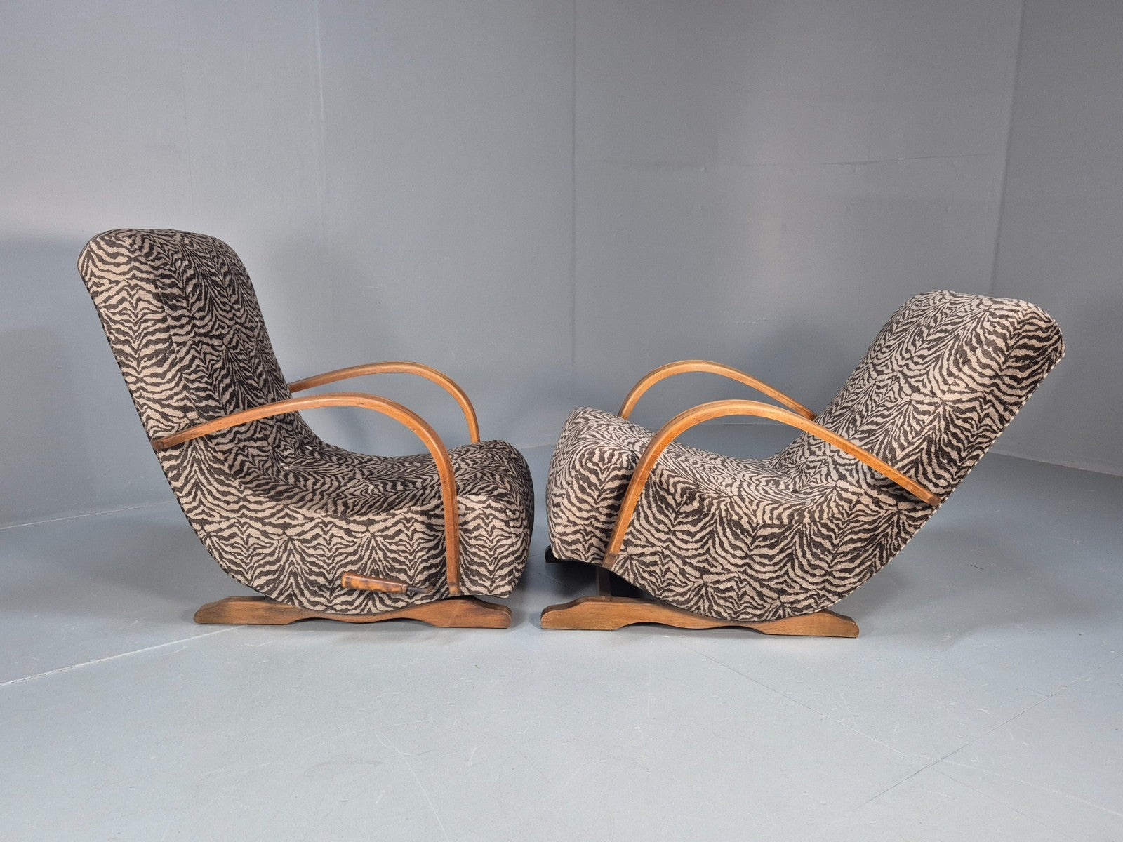 2 Art Deco Rocking Chairs New Zebra Pattern Upholstery Vintage 1940 EB10921 VCAR11