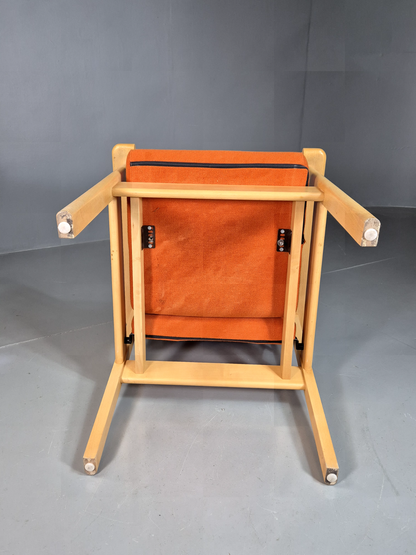 Vintage Danish Elbow Chair Orange Wool Beech Frame 1980s Retro EB7197 MNOR - UKDK FURNITURE