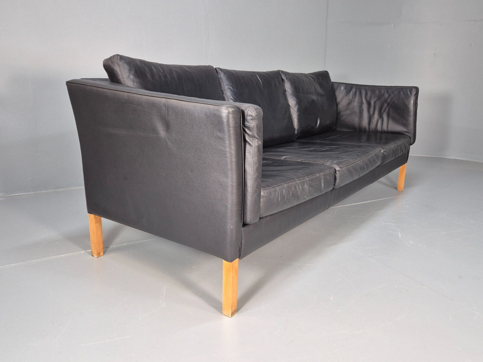 Vintage Danish 3 Seat Black Leather Sofa Modern Design MCM Retro EB9063 M3SS - UKDK FURNITURE