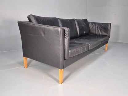 Vintage Danish 3 Seat Black Leather Sofa Modern Design MCM Retro EB9063 M3SS - UKDK FURNITURE