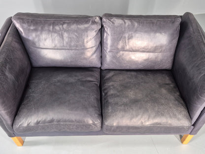 Vintage 2 Seater Sofa Danish Blue Leather Mid Century 1980s Retro EB9069 M2SS6