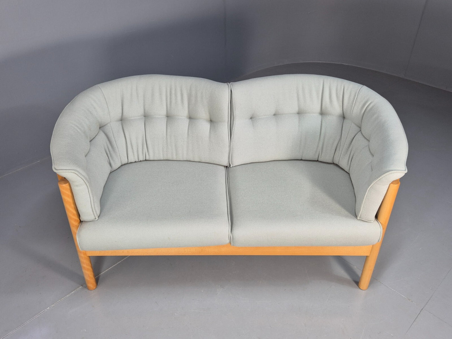 Vintage Danish 2 Seat Sofa Blue Wool Beech Curved Frame Nielaus MCM EB8549 M2SS - UKDK FURNITURE