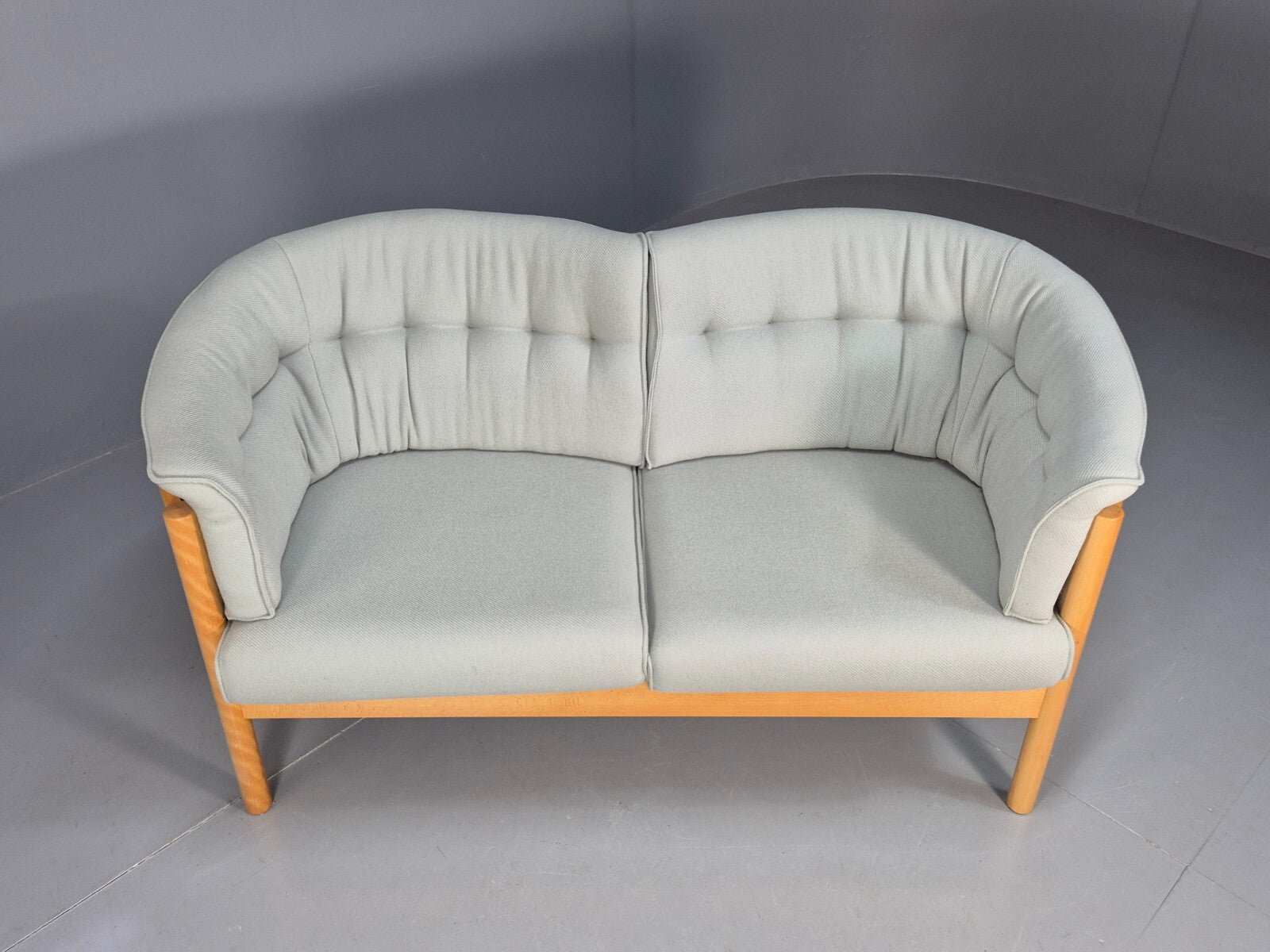 Vintage Danish 2 Seat Sofa Blue Wool Beech Curved Frame Nielaus MCM EB8549 M2SS - UKDK FURNITURE