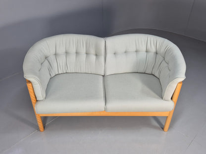 Vintage Danish 2 Seat Sofa Blue Wool Beech Curved Frame Nielaus MCM EB8549 M2SS - UKDK FURNITURE