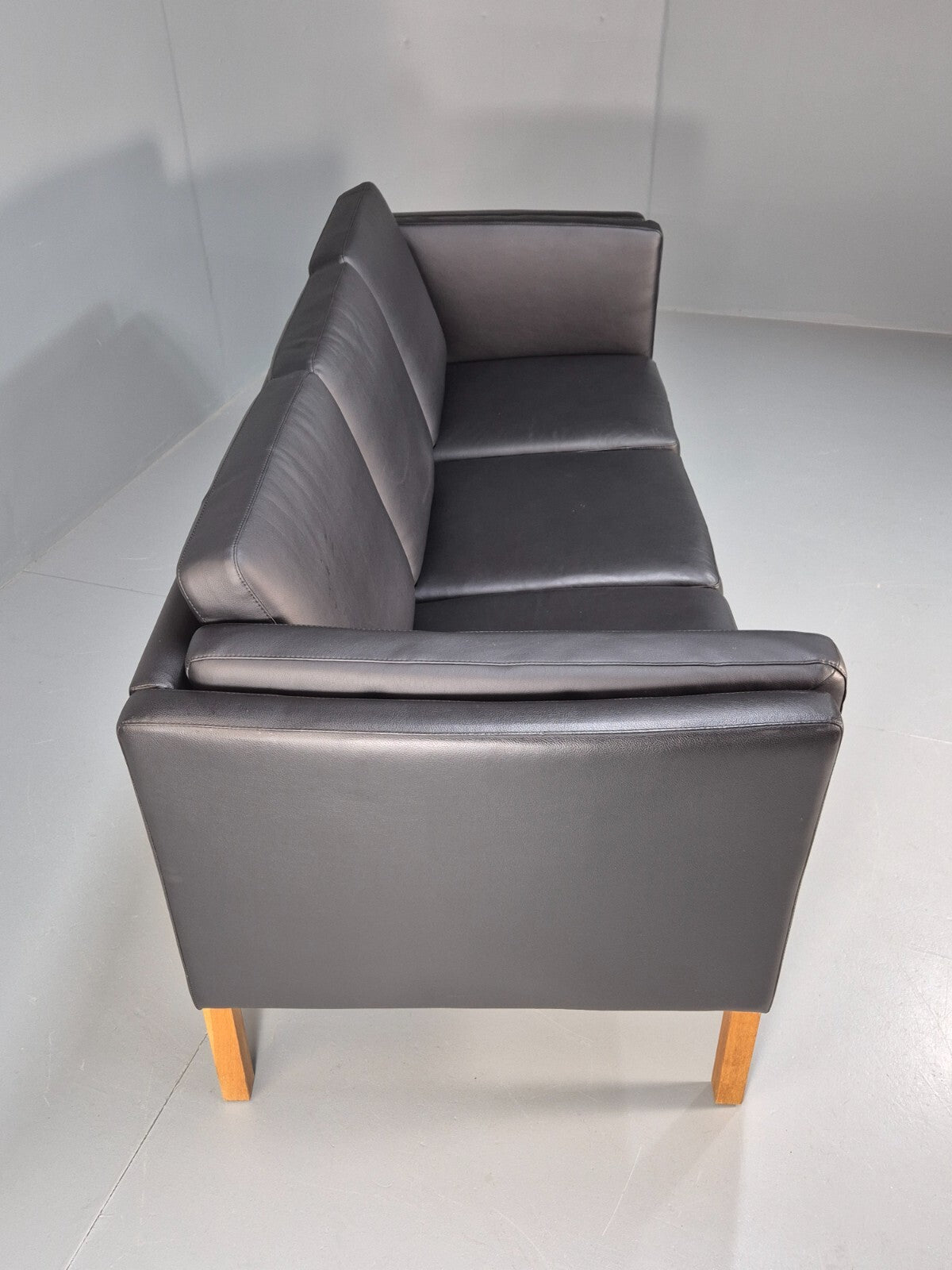 Vintage Danish Black Leather 3 Seat Sofa Retro MCM Style EB9062 M3SS - UKDK FURNITURE