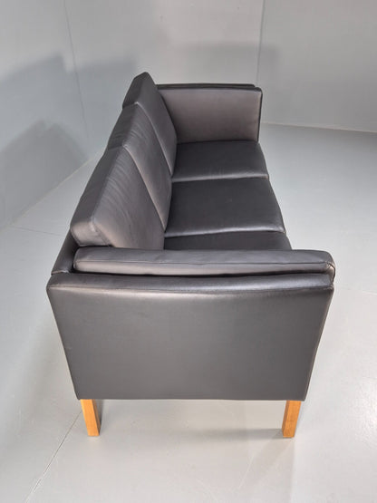 Vintage Danish Black Leather 3 Seat Sofa Retro MCM Style EB9062 M3SS - UKDK FURNITURE