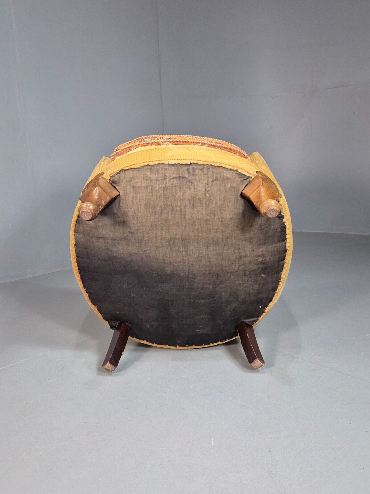 Antique Danish Gold Tub Chair Art Deco Carved Mahogany Feet EB8052 VCLO - UKDK FURNITURE