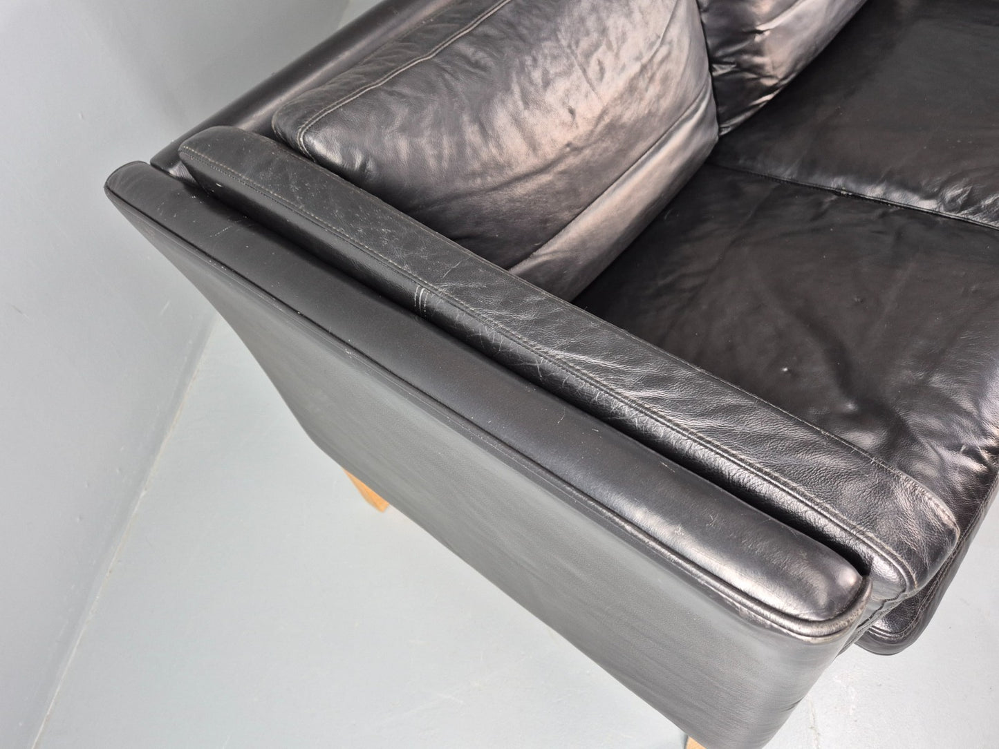 Vintage 3 Seat Sofa Danish Black Leather Mid Century Retro 1980s  EB10471 M3SS10