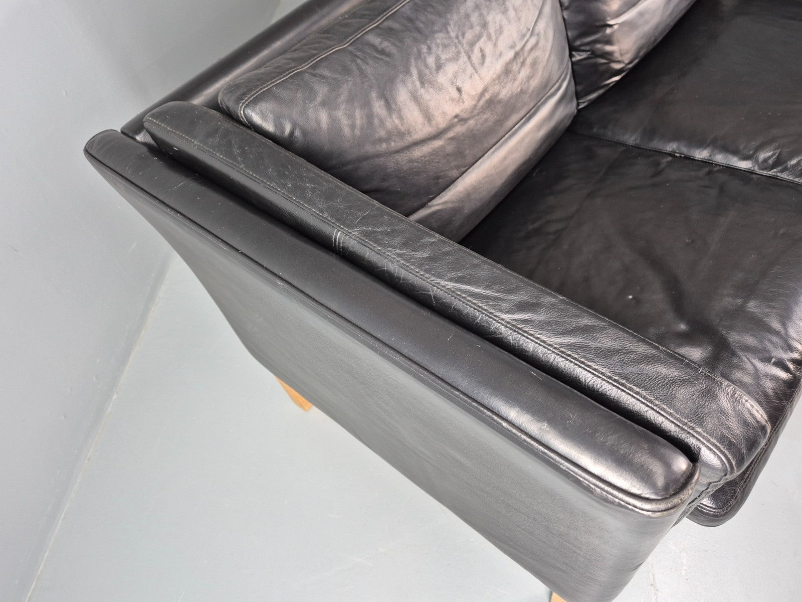 Vintage 3 Seat Sofa Danish Black Leather Mid Century Retro 1980s  EB10471 M3SS10