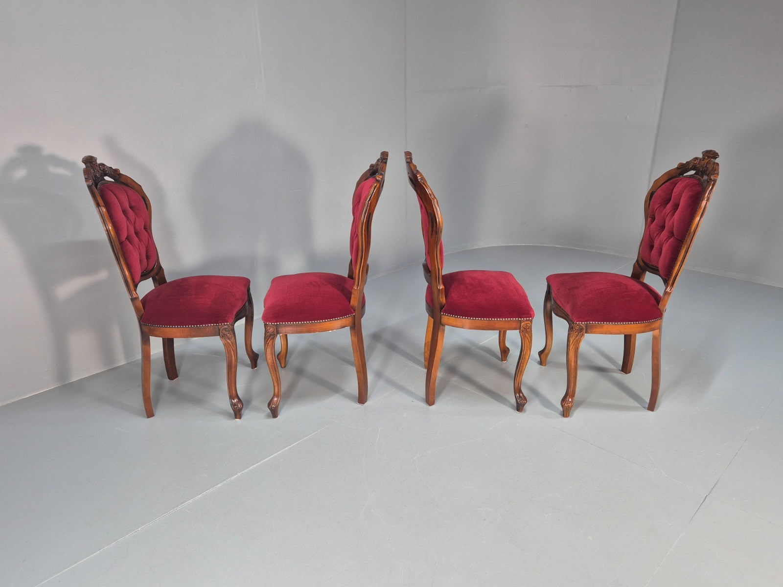 4 Rococo Saloon Chairs Vintage Reproductions Red Velour 1980s EB10691 VDIN8