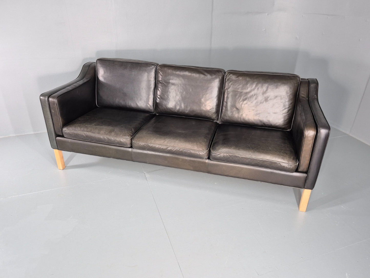 Vintage 3 Seat Sofa Danish Hurup Black Leather Retro MCM 1980s EB10472 M3SS10