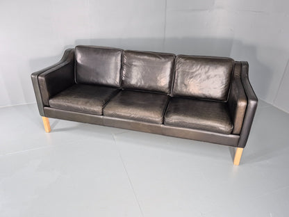 Vintage 3 Seat Sofa Danish Hurup Black Leather Retro MCM 1980s EB10472 M3SS10