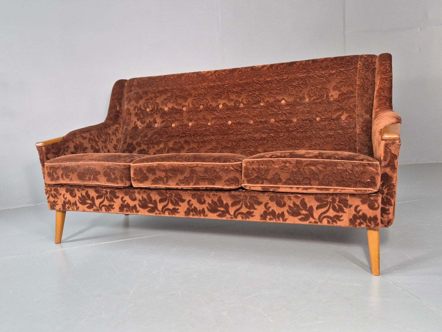 Vintage Three Seater Sofa Lani Sweden 1960s Retro Brown Floral MCM EB11080 M3SS6