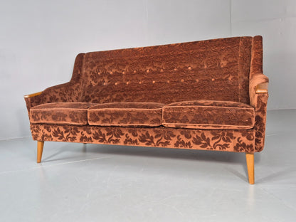 Vintage Three Seater Sofa Lani Sweden 1960s Retro Brown Floral MCM EB11080 M3SS6