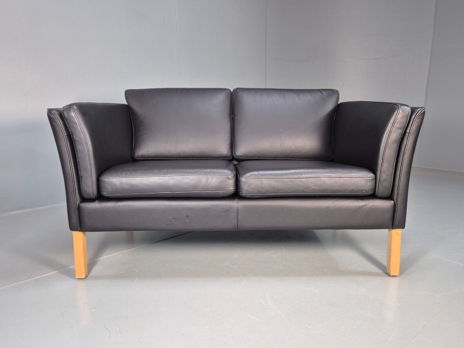 Vintage Danish 2 Seat Sofa Black Leather 1980s Retro MCM EB8536 M2SS - UKDK FURNITURE