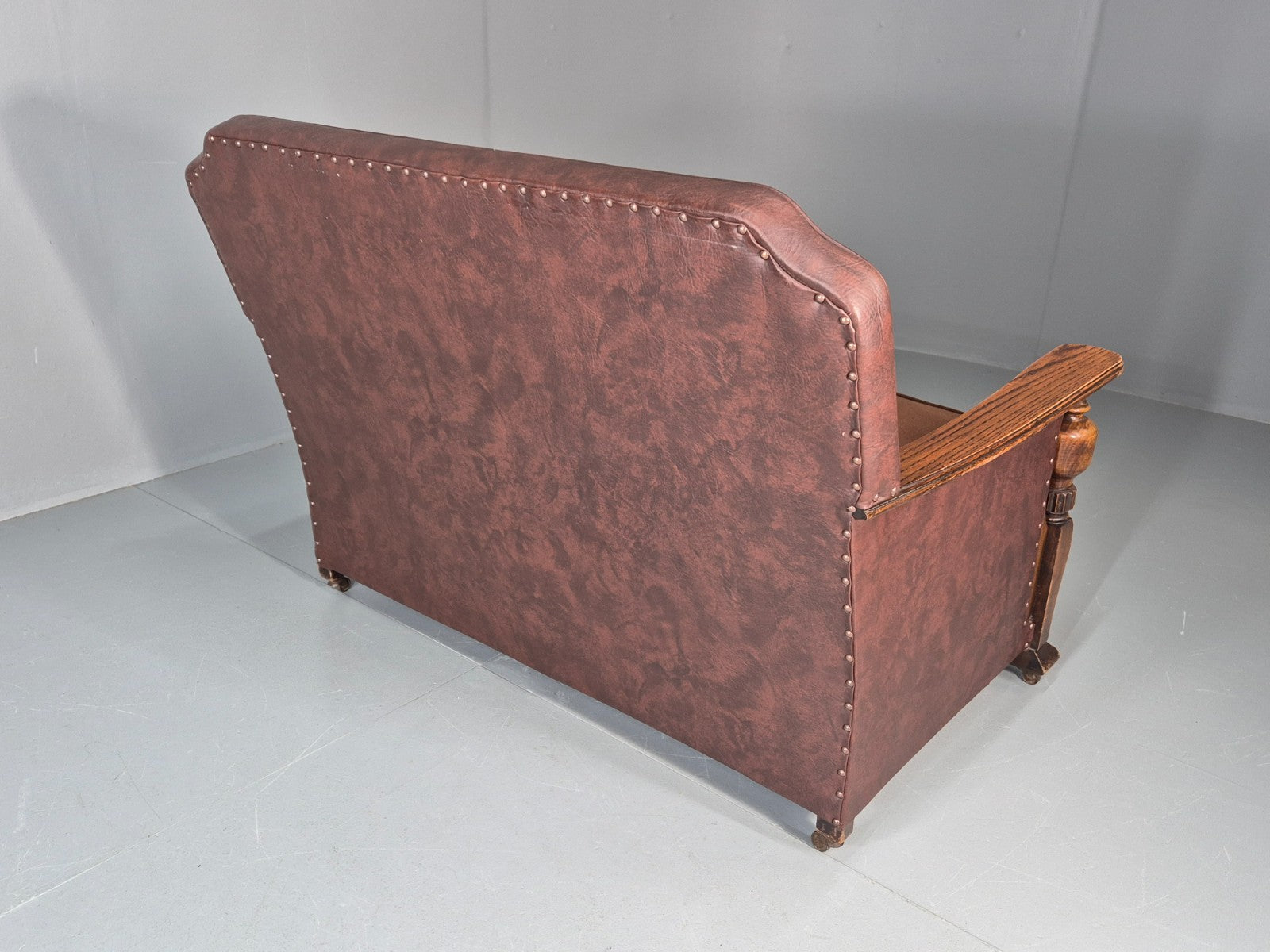 Two Seater Edwardian Sofa Baroque Oak Frame Rexine and Velour EB11265 V2SS12