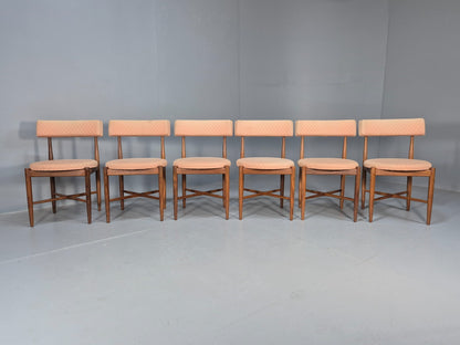 6 G Plan Round Seat Dining Chairs Pink Cotton Upholstery 1970s Retro EB9494 MDIN - UKDK FURNITURE