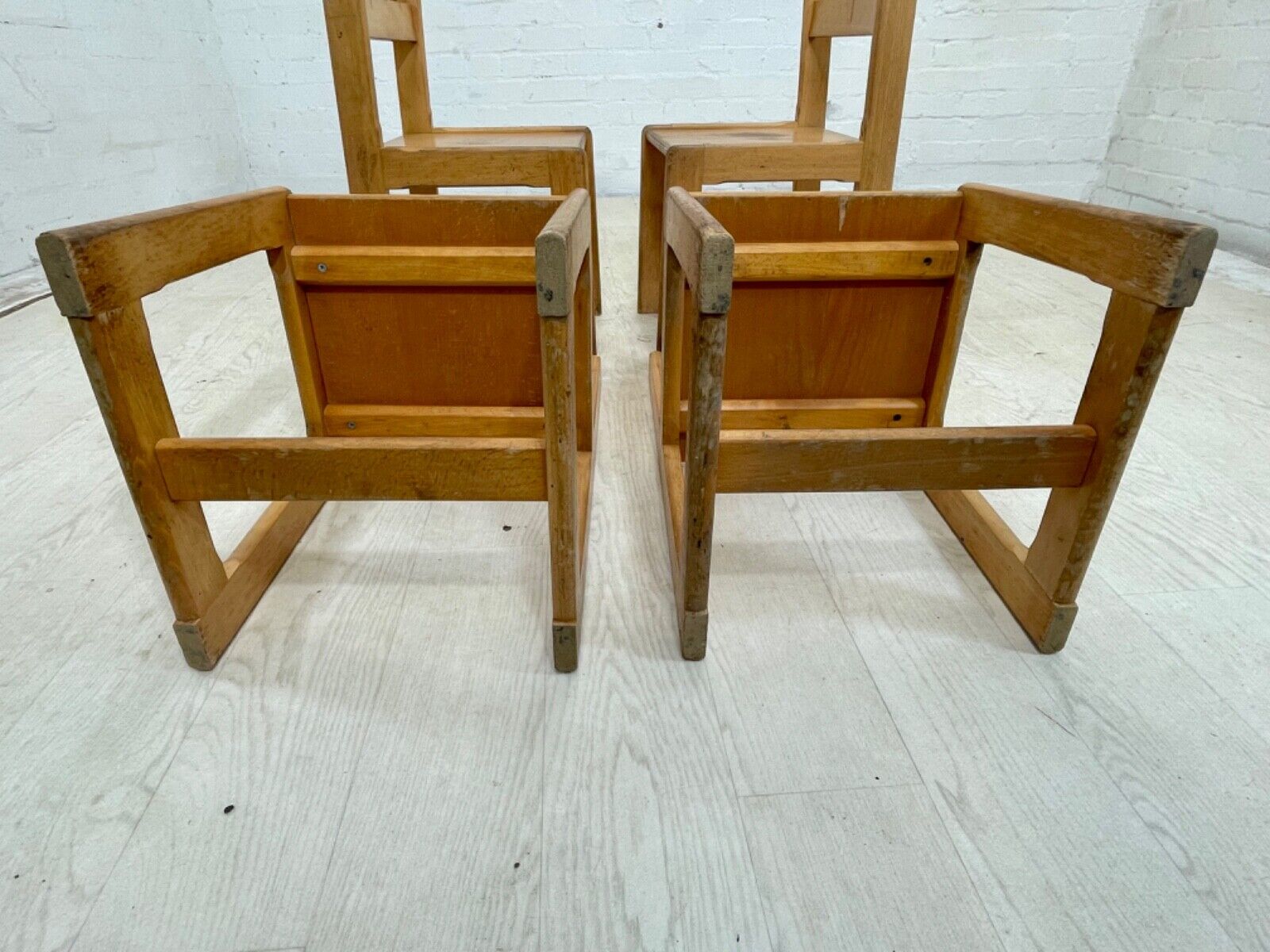 4 Vintage Danish Beech and Plywood School Chairs. Child Size, MCM EB4319 MDIN - UKDK FURNITURE