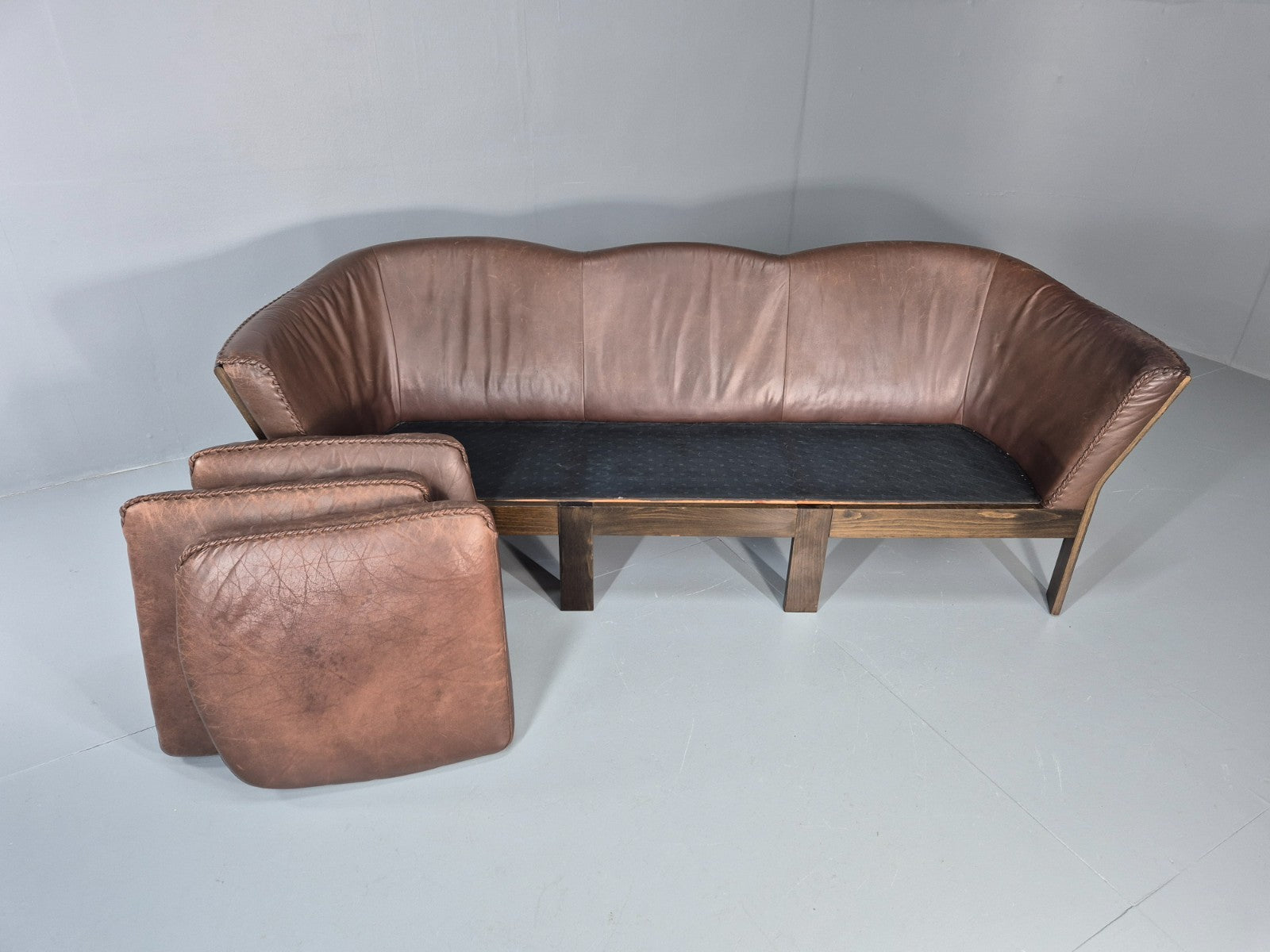 3 Seater Vintage Sofa Danish Mid Century Brown Leather 1970s Retro EB11370 M3SS7