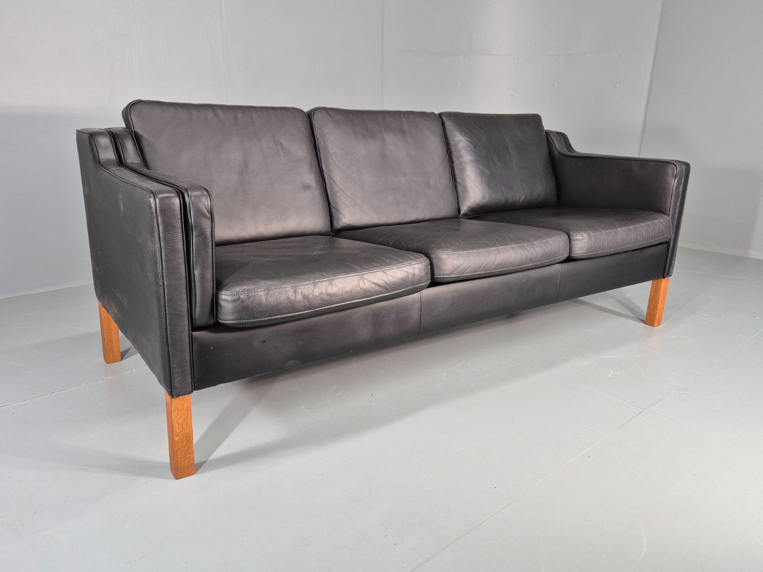 Vintage 3 Seat Sofa Danish Black Leather Vinyl Mid Century 1980s  EB10480 M3SS0