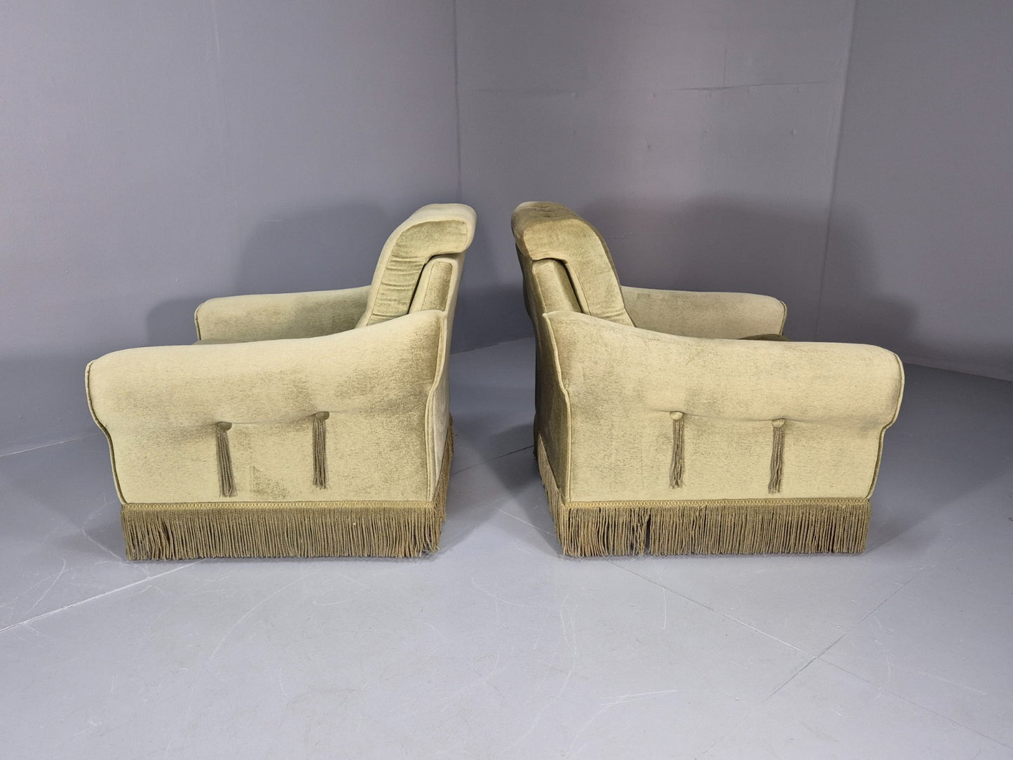 2 Retro 1970s Lounge Chairs Green Velour Vintage Danish Design EB10749 VCLO10